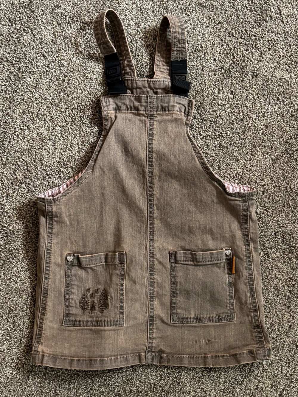 Girls' Tan Denim Pinafore Dress with Patch Pockets
